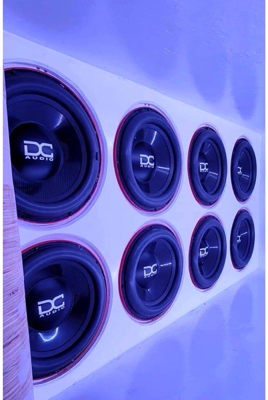 Wall of subwoofers showroom build
