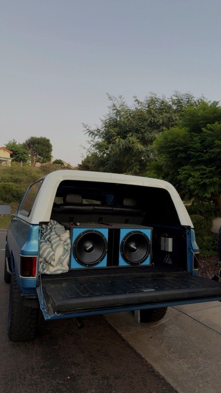 Custom dual subwoofer enclosure in truck bed